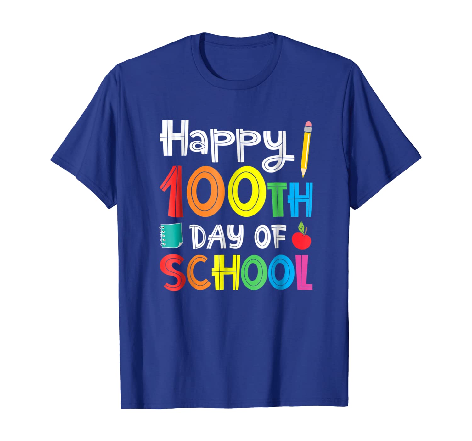 

Happy 100th Day of School Teacher Student T-Shirt, White;black