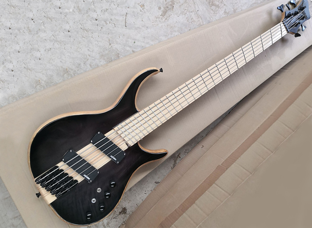 

5 Strings Black Neck Through Body Electric Bass Guitar with Slanted Frets,Maple Fingerboard,Can be Customized As Request
