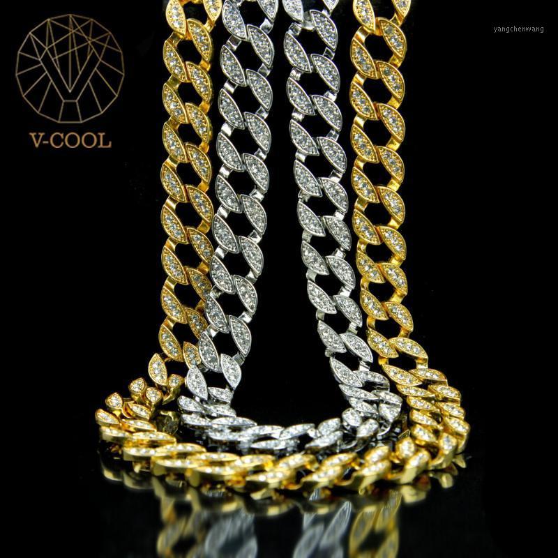 

15mm Hip Hop Iced Out Paved Rhinstones Cuban Round Link Chain Necklace CZ Gold Choker Set Rapper 2021 Jewelry VP890 Chains