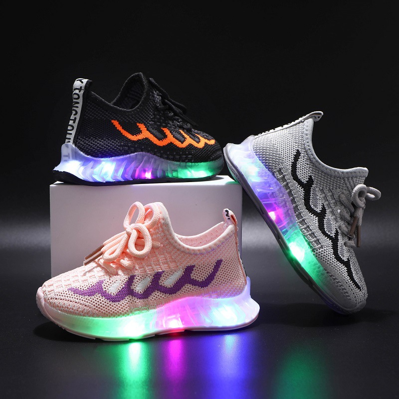 

Size 21-30 Children Glowing Shoes With LED Lights For Boys Girls Kids Luminous Boys Shoes Non-slip Light up Baby Shoes For Girls, Black