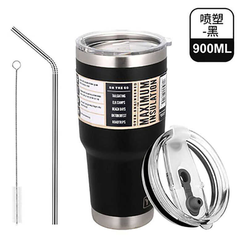 

30/20oz Thermos Cup Water Bottle Thermal Insulation Kettle Coffee Mug With Straw Stainless Steel Portable Car Vacuum Flask Leak 210907