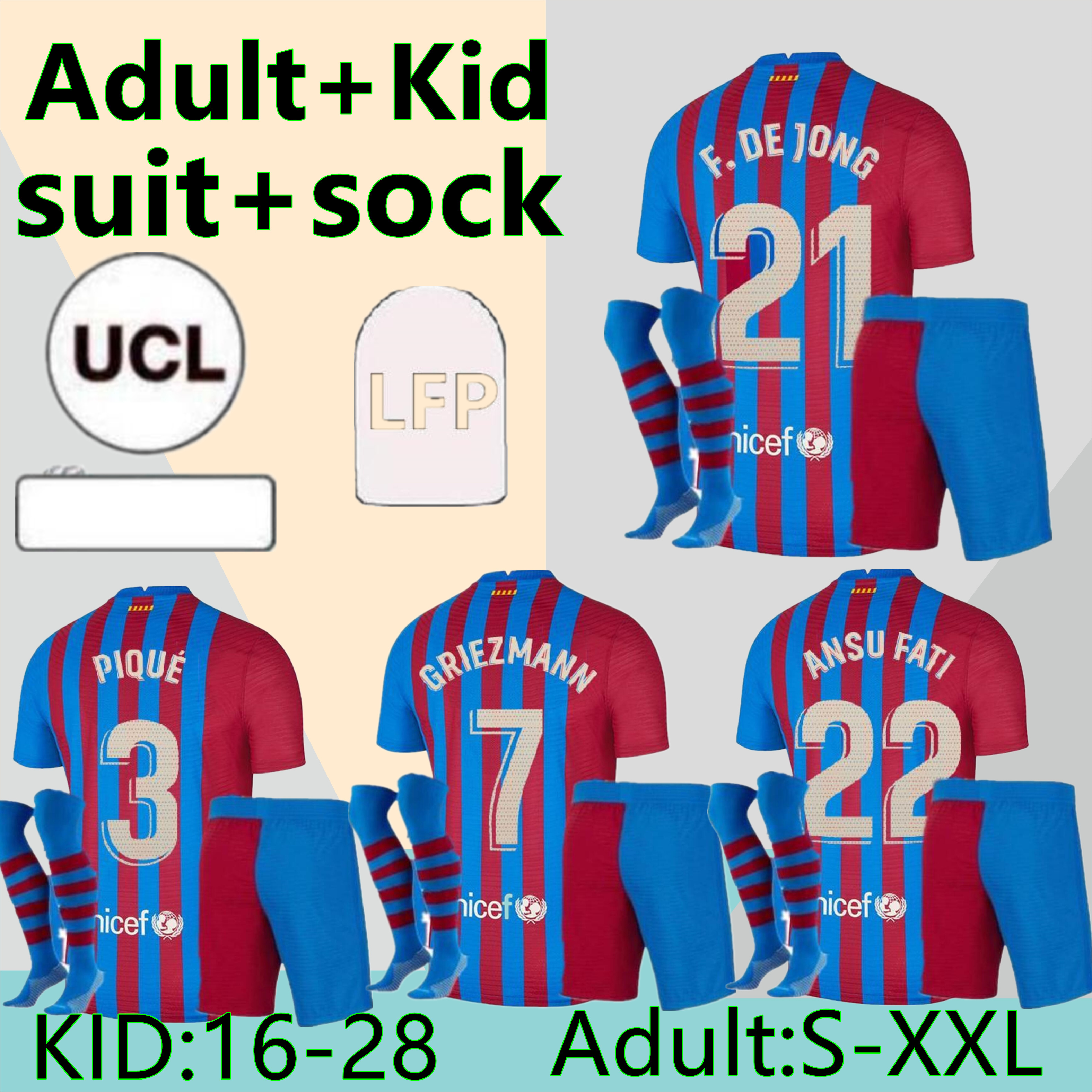 

21 22 soccer jersey men adult kit + socks 2021 2022 MESSI ANSU FATI camiseta futbol GRIEZMANN DE JONG KUN AGUERO Maillots foot top thailand football shirt, Black