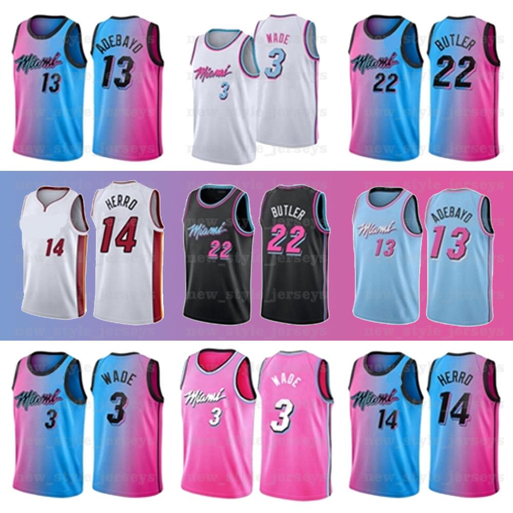 

22 Butler Jeresy Wade Jimmy 3 Dwayne Tyler Dwyane Pelican Herro Goran Bam Dragic Adebayo Robinson Miami Heats Basketball Jersey z5, Black;red