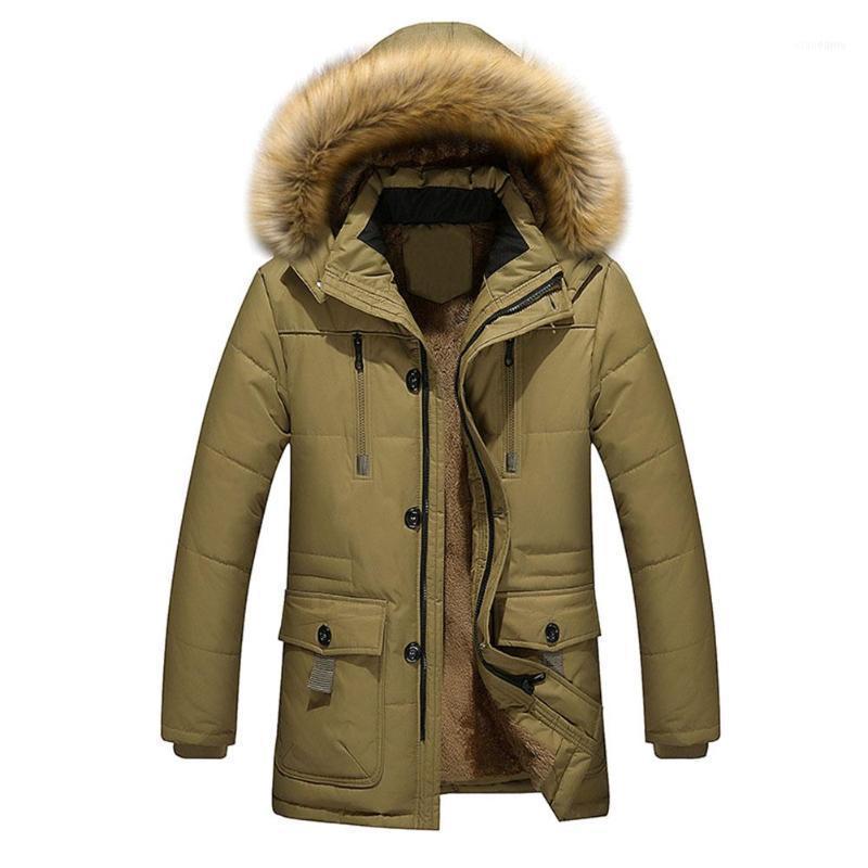 

Men's Down & Parkas Men Windproof Solid Color Faux Fur Collar Hooded Winter Thicken Jacket 1, Black