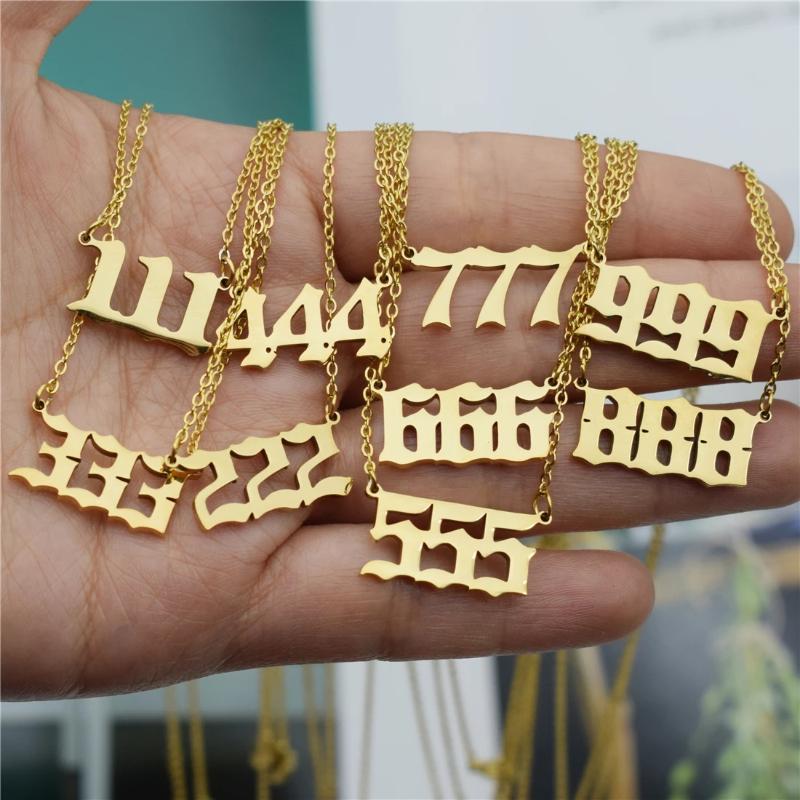 

Pendant Necklaces Angel Number 111 222 333 444 555 666 777 888 999 Devil Necklace Stainless Steel Gold Charms Minimalist Jewelry