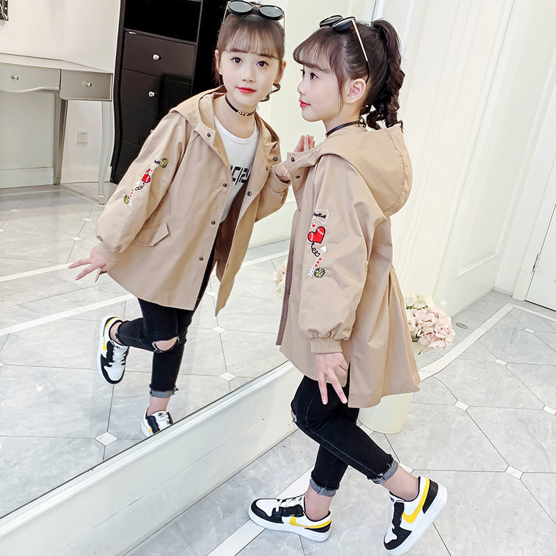 

2021 New Trench Teenage Blunt Girls Autumn Embroidered Coats Kids Fashion Clothes School 8 10-12 Year O3zv, Blue;gray