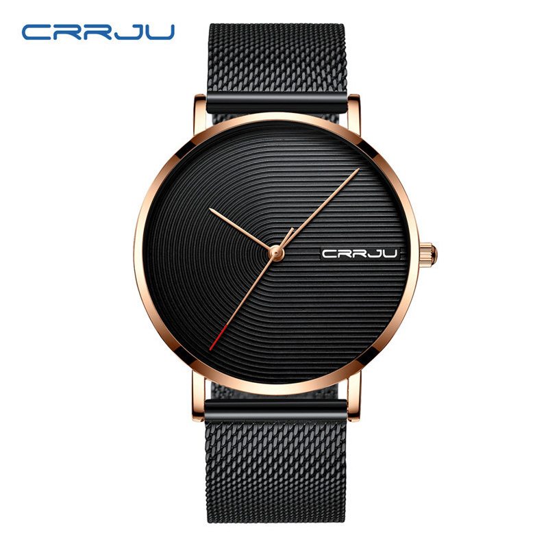 

CRRJU 2164 Watches simple ultra-thin mens watch unisex female business casual WristWatch Stainless Steel Waterproof Clocks Men Wristwatches Military Quartz, Black blue