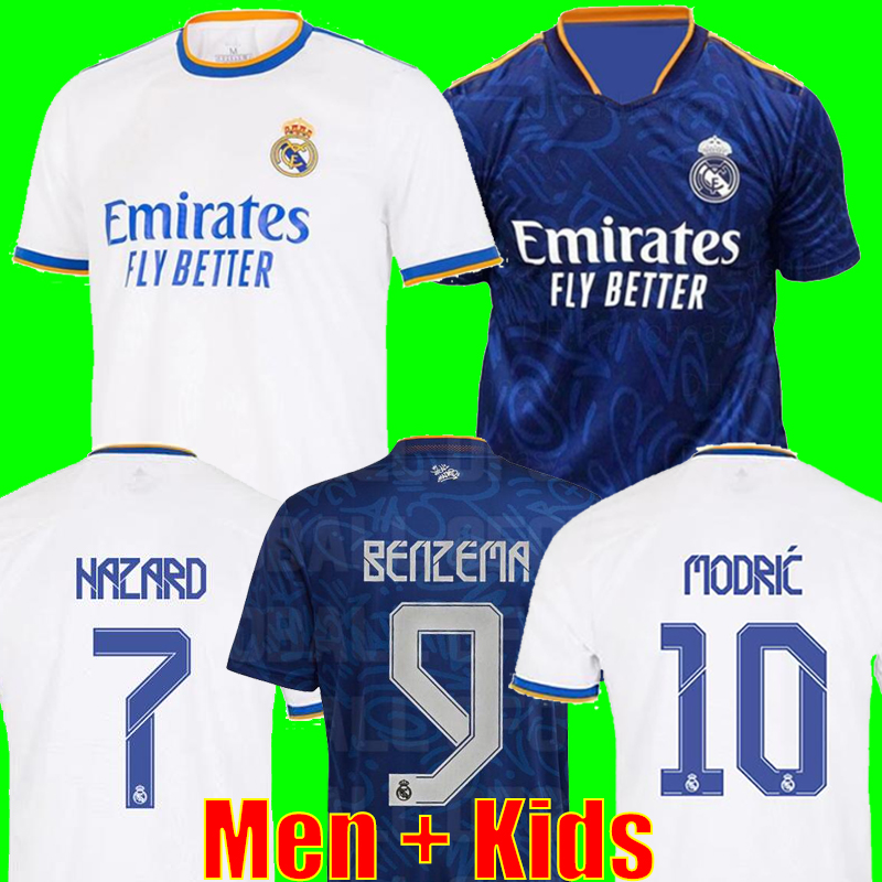 

REAL MADRID BENZEMA Soccer Jerseys 21 22 Football Shirts ALABA HAZARD ASENSIO MODRIC MARCELO 2021 2022 Camiseta Men + Kids Kit uniforms fourth, 2122 away men + ucl