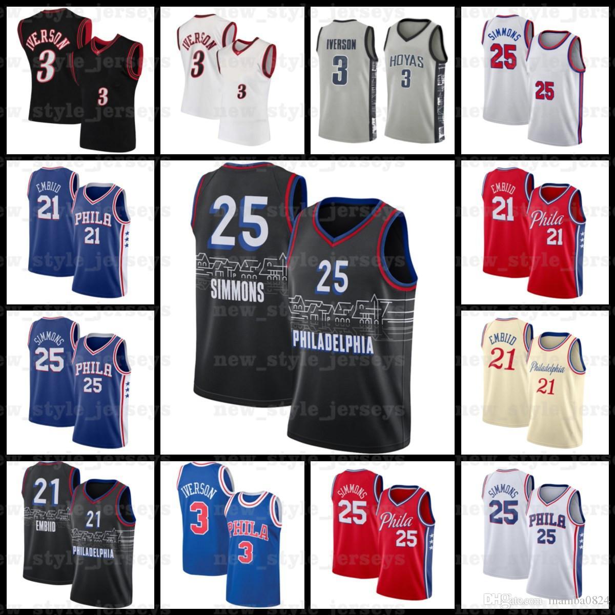 

NCAA 21 Joel Simmons Iverson Embiid 25 Ben 3 Allen Philadelphia 76er jersey Basketball Jerseys n4, Black;red