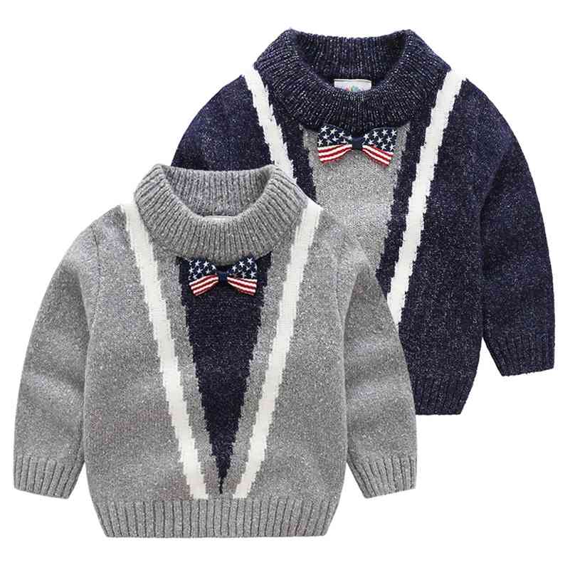 

Spring Autumn Winter 3 4 6 8 10 11 12 Years England Style Knitted Bow Gently Handsome Pullover Sweaters For Baby Kids Boys 210701, Navy blue