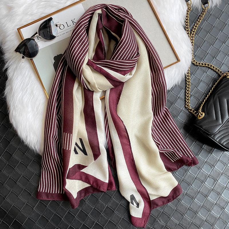 

Scarves 2021 Korean Style Autumn And Winter Cotton Sunscreen Beach Towel Women's Warm Fashionable Stripe Shawl