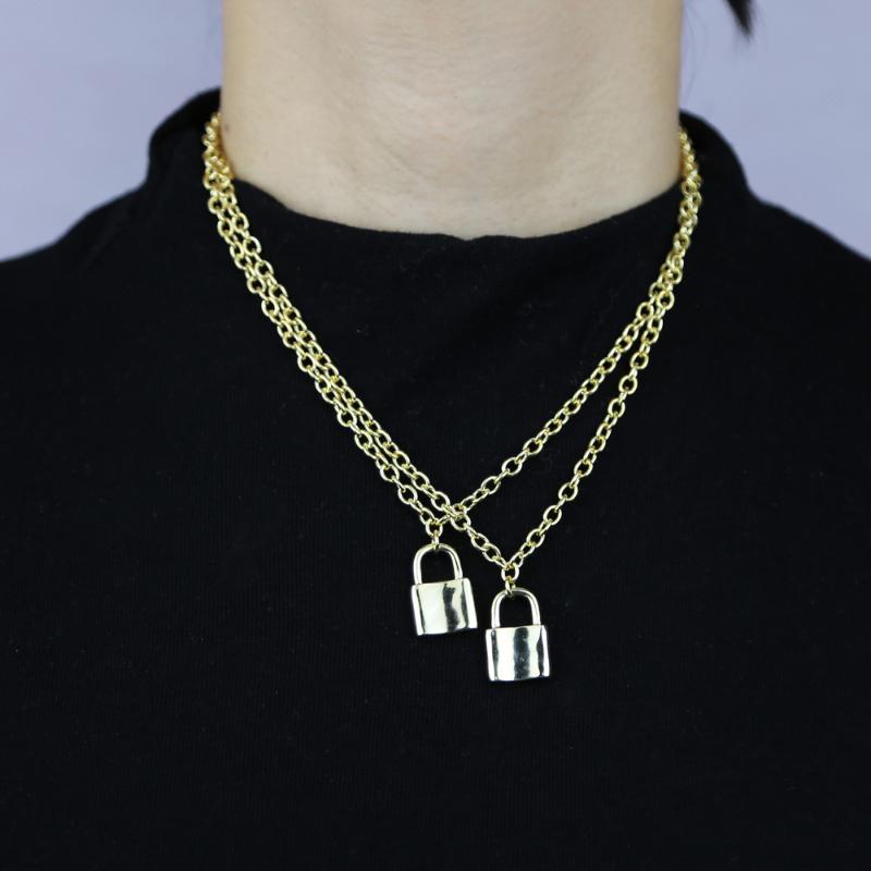 

Chokers Hiphop Lock Chain Necklace With A Padlock Pendants For Women Punk Jewelry On The Neck 2021 Grunge Aesthetic Girl Boy Accessories