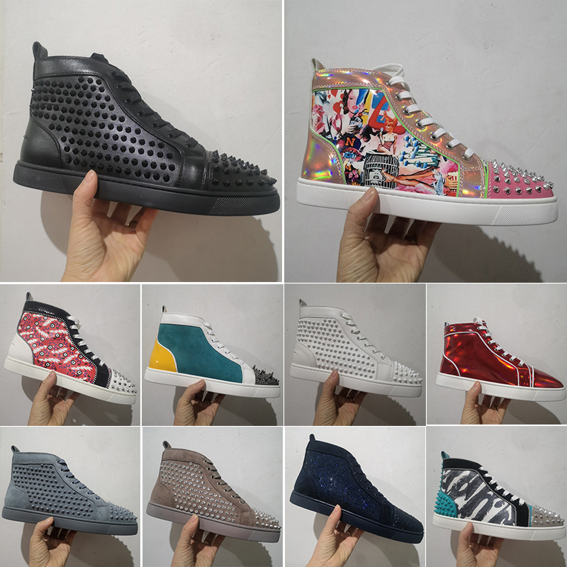 

Hotsale Women Men Boots Luxurys Shoes Casual Spike Shoe Triple Black White Grey Glitter Leather Suede Flat Outdoor Designer Platform Sneakers, 29