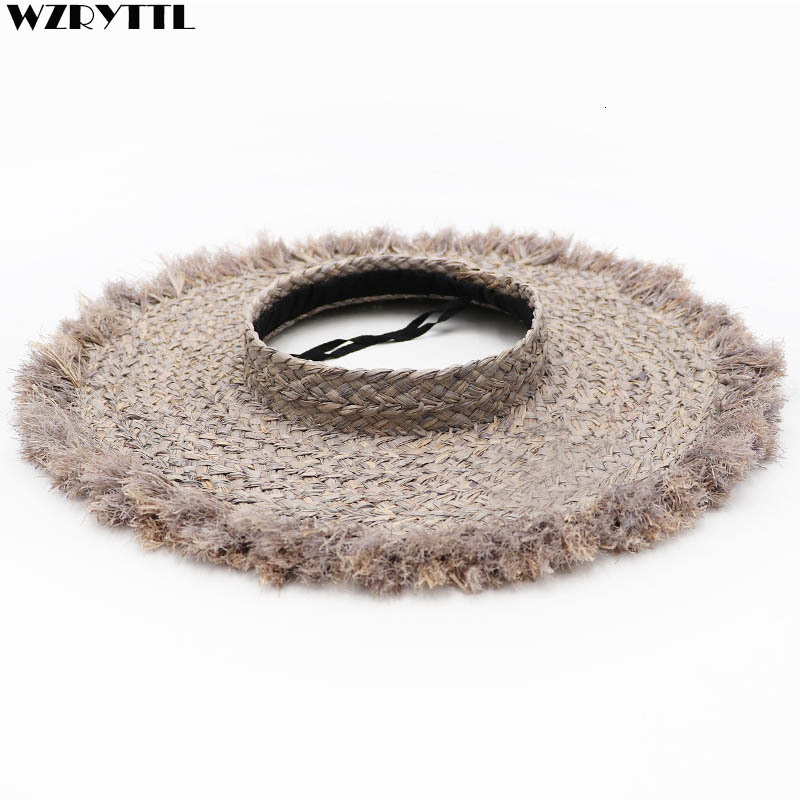 

2021 New Summer for Women Visor Beach Straw Empty Top Wide Brim Sun Cap Travel Hat Kentucky Derby Hats Chapeau Femme Ete Nwg3, Black