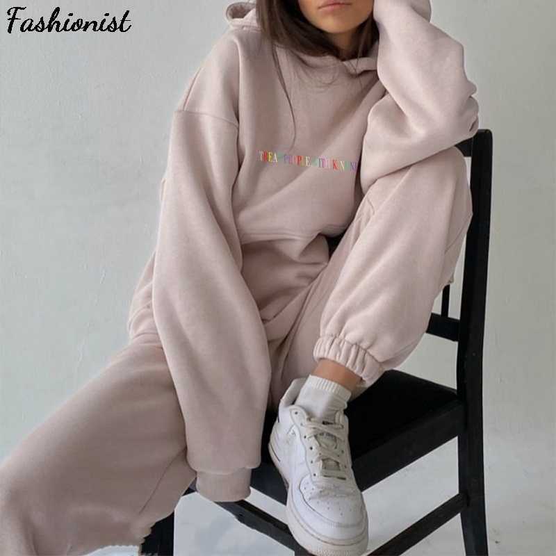 

Oversize Tracksuit Women' Suit Sport Long Pants Spring 2 Piece Set Tracksuits Casual Woman Print Hooded Hoodie Suits 210709, White color letter
