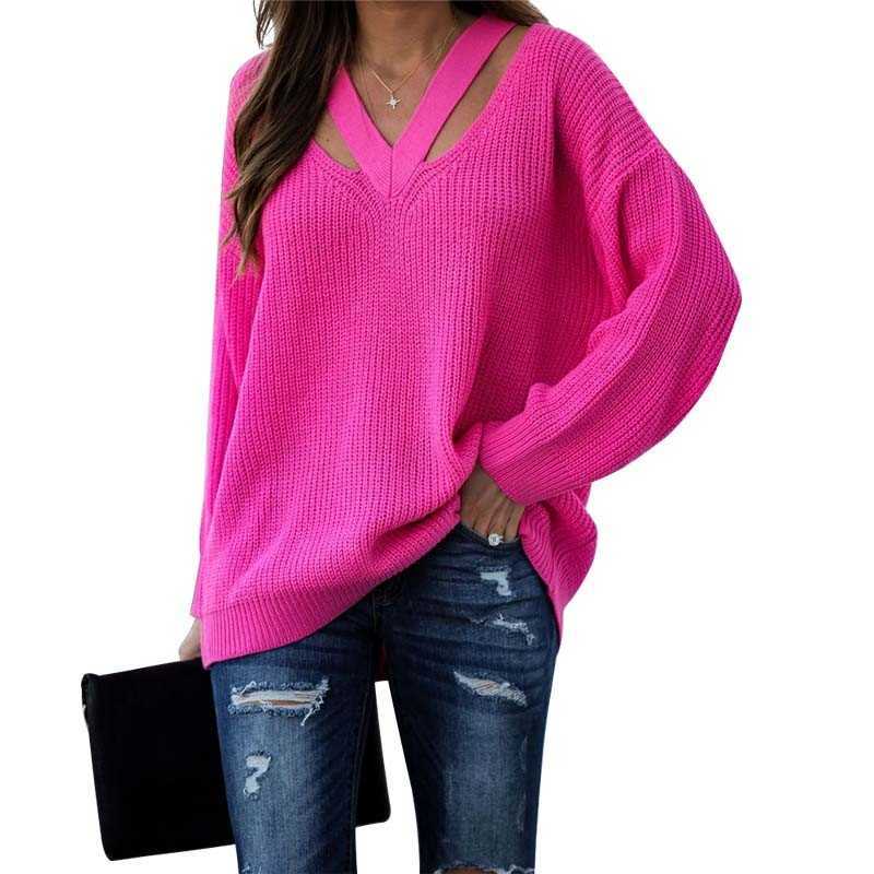 

Thick Sweater Tops Women Autumn V-neck Long Sleeve Solid Color Office Lady Elegant Streetwear Pullovers And Sweaters 210608, Black