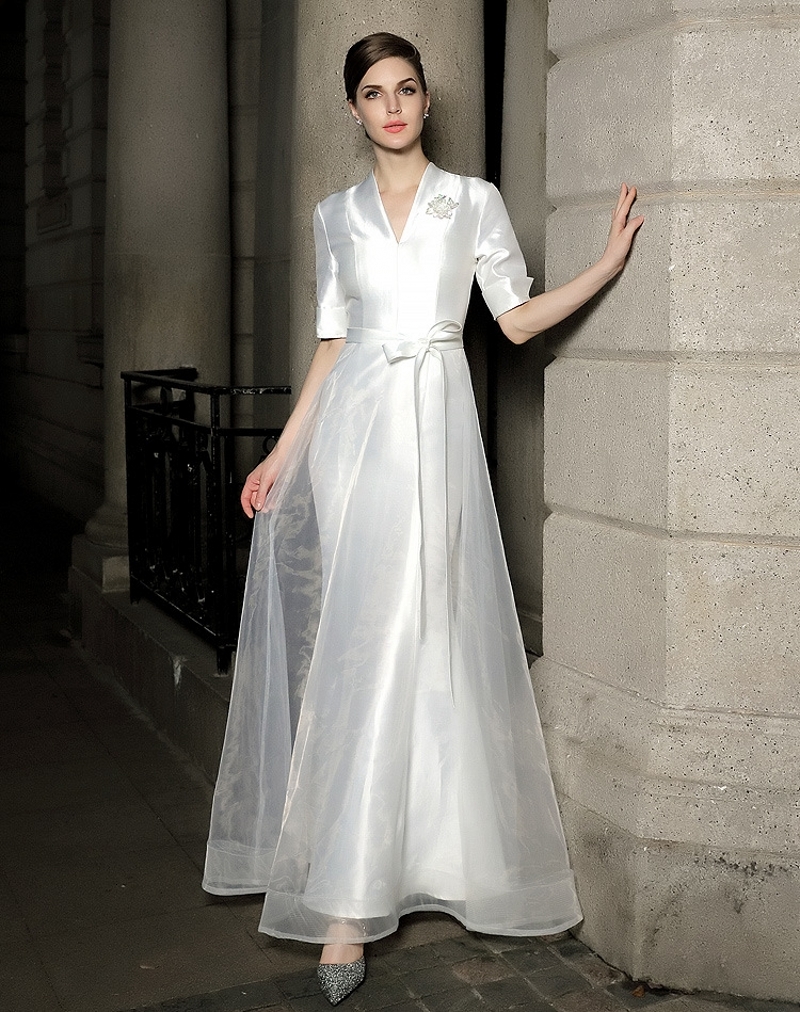 

2021 New Arrival Arabic v Neck White Long Evening Short Sleeves Simple Prom Formal Es Abiye Elegant Robe De Soriee R1r8, Yellow