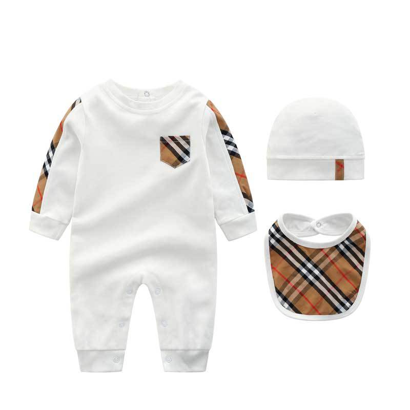 

Newborn Baby Boy Girl Rompers Long Sleeve Plaid Infant Jumpsuit+Hat Bibs 3Pcs Casual Outfit Newborn Baby Clothes Jumpsuits Climbing Cl, Blue