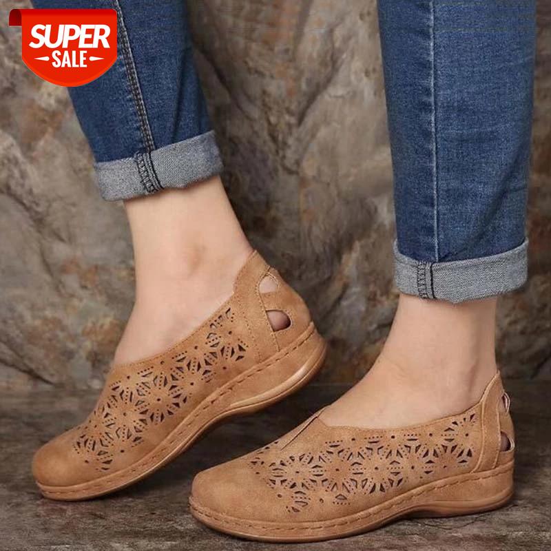 

New Women Sandals Hollow Out Retro Moccasins Sandals Women Wedges Slip On Platform Shoes Ladies Flats Chaussure Femme #8O9h, Black