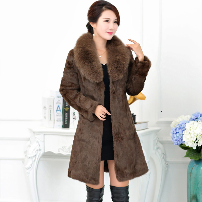 

2021 New Rabbit Faux Coat Women Fur Jacets Female Thick Warm Overcoat Fox Furs Collar Coats Black Jacket Plus Size 6xl Wxf047 25cr