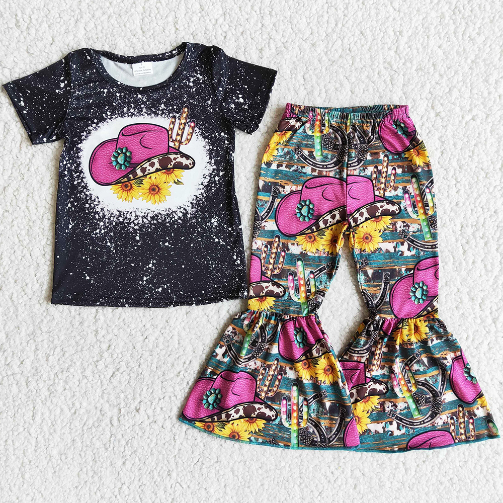 

Boutique Toddler Baby Girl Clothes Set Kids Outfits Fashion Kid Clothing Fashion Girls Bell Bottom Pants Sest Short Sleeve Wholesale Children Outfit, As picture