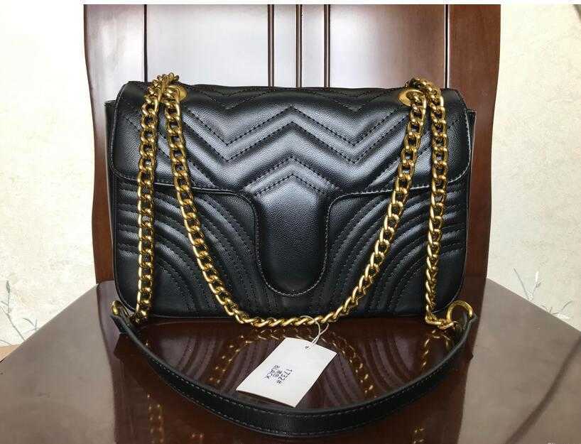 

Luxury Designer Bag New Style Marmont Shoulder Bags Women Gold Chain Cross BodyBag PU Leather Handbags Purse Female, Black