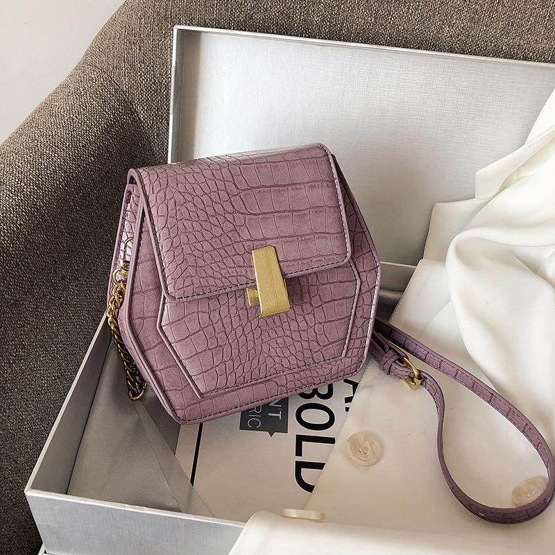 

Cross Body Crocodile Pattern Leather Crossbody Bags For Women 2021 Luxurious Small Hexagon Shoulder Messenger Bag Phone Purses And Handbags, White