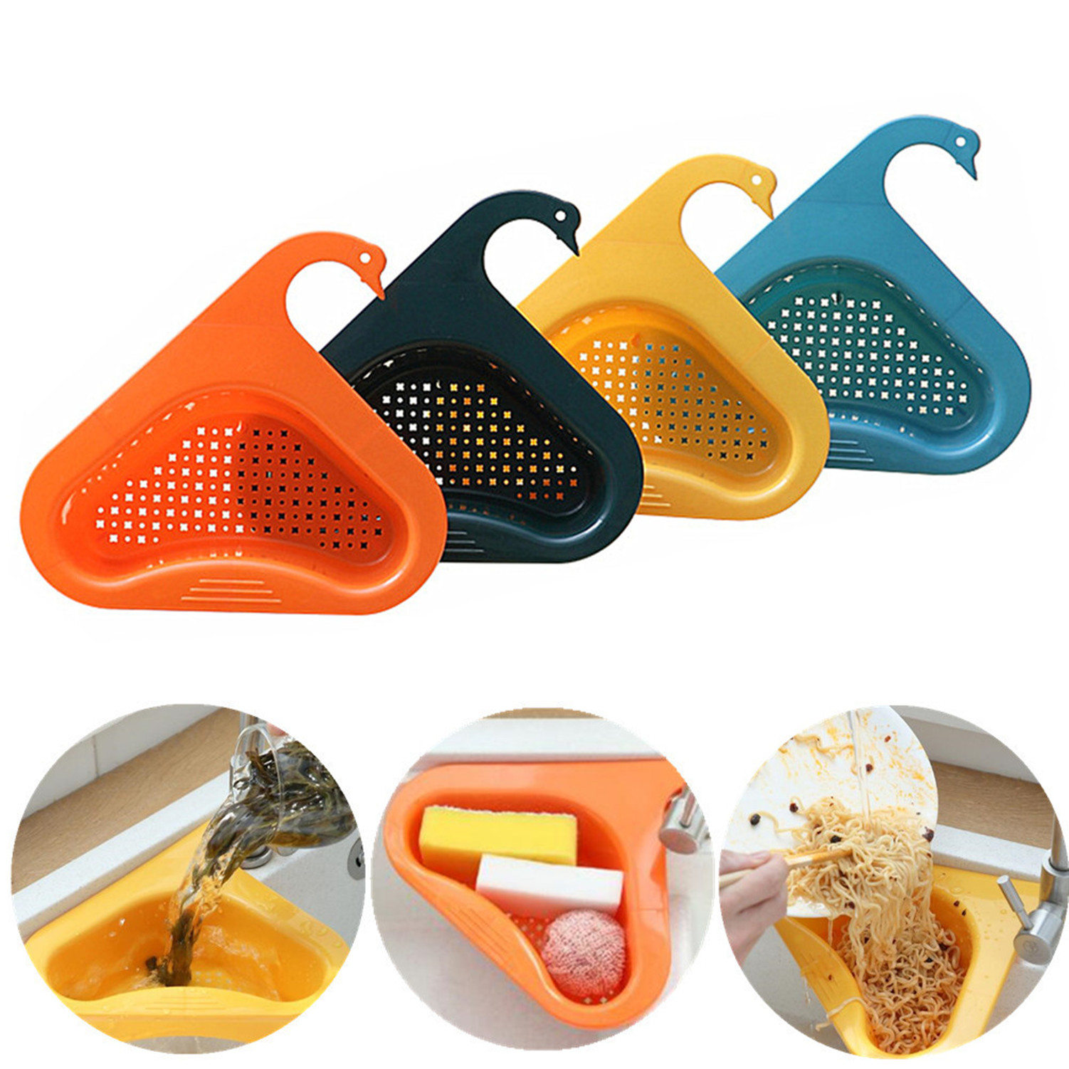 

Swan Shape Drain Basket Sink Rack Baskets Filter Strainer Kitchen Corner Triangle Multi-Function Water Storage Tank Drain