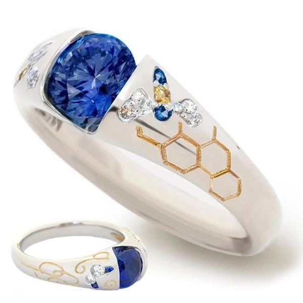 Wedding Rings 2021 Unique Arrival S 9 2 5 Color Ring Gold Stylish Pattern Bridal Solitaire Blue Women Jewelry-image-711436655