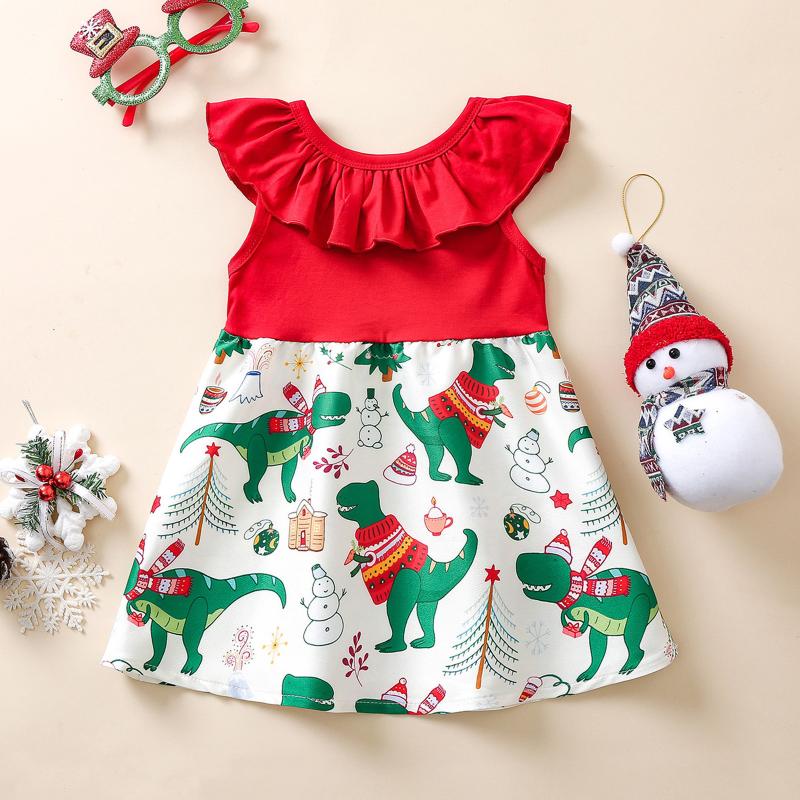 

Girl's Dresses Baby Christmas Dress Kids Girls Sleeve Print Patchwork Off Shoulder Princess Clothes Elegant For Girl, Rd