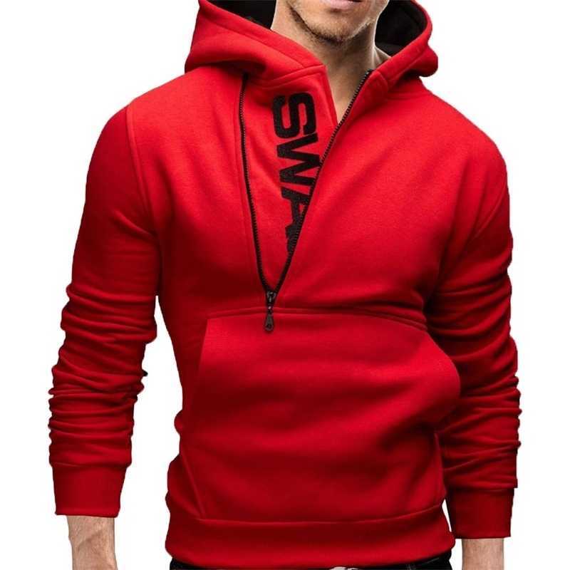 

Sports Men Plus Size Slant Zipper Letter Hoodies Long Sleeve Hooded Sweatshirt, Black blue