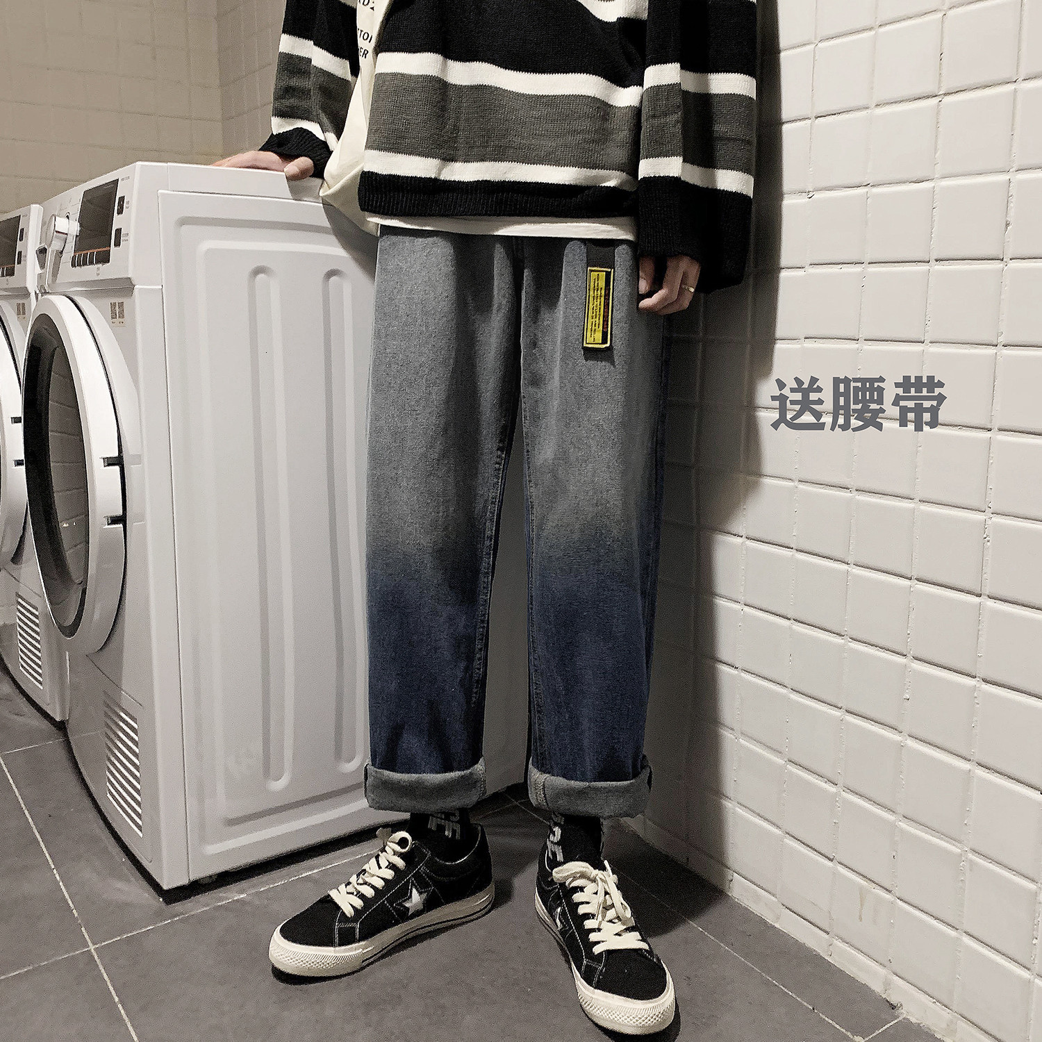 

2021 New Send Belt Hot Sale Men's Restore Change Casual Pants Baggy Fashion Wash Jeans Blue Color Biker Denim Trousers S- 0tb0