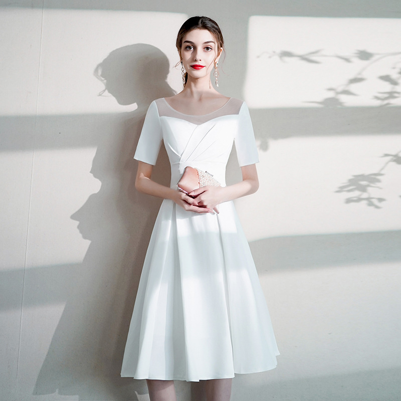 

2021 Elegant Women Up White Thin Waist Crochet Female Neck Midi Dress Party Length Short Sleeve Women's Clothes Dressed Lpsb, Black