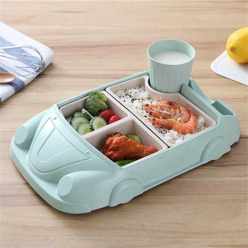 Bamboo Fiber Feeding Dish Children Tableware Baby Creative Dinner Plate Cartoon Car Separation Training Dinnerware Set 211026-image-735206171