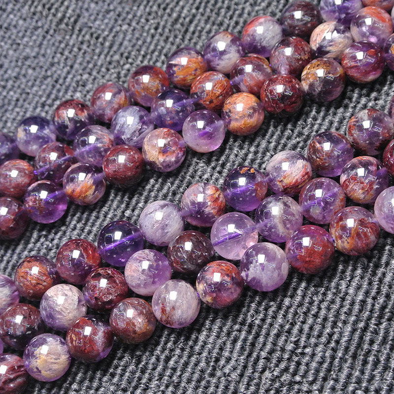 

6-12mm Natural Purple Phantom Quartz Cacoxenite Bead Round DIY For Jewelry Making beads Accessories 15'' Women Gift
