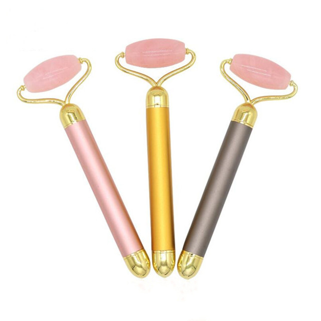 

2021 Electric Vibrating Facial Massager 24K Gold Energy Beauty Bar Natural Jade Stone Roller Beauty Bar for Face Lifting