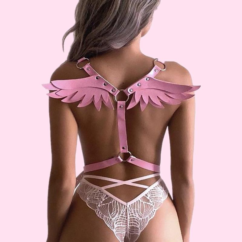 

Belts Leather Harness Women Pink Angle Wing Suspender Gothic Waistband Sword Belt Rave Clothes Party Jewelry Gifts Kawaii Accessories, Black