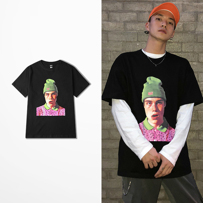 

2021 New Retro Vero Mar Marca Europeu e Americano Hip Hop Dos Homens Skate Sproof Menino Impresso Harajuku Camiseta Homme 62hn, Black