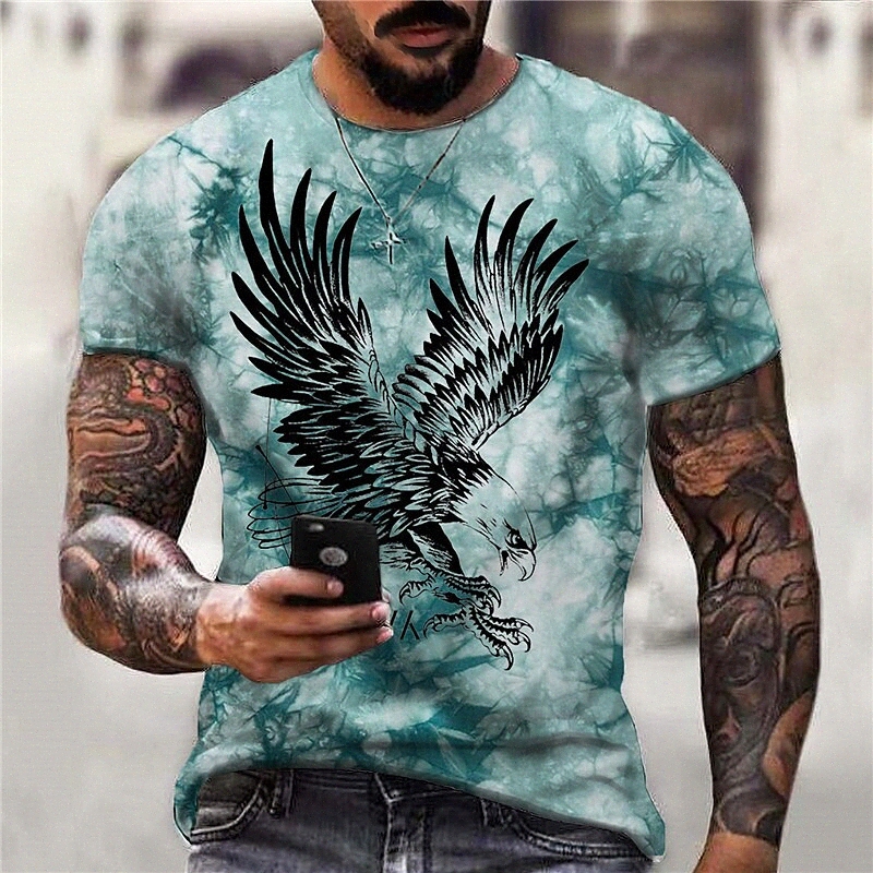 Men's T shirt 3D Print Graphic Tie Dye Eagle Crew Neck Daily Sports Print Short Sleeve Tops Casual Classic Designer Big and Tall Blue J86I#