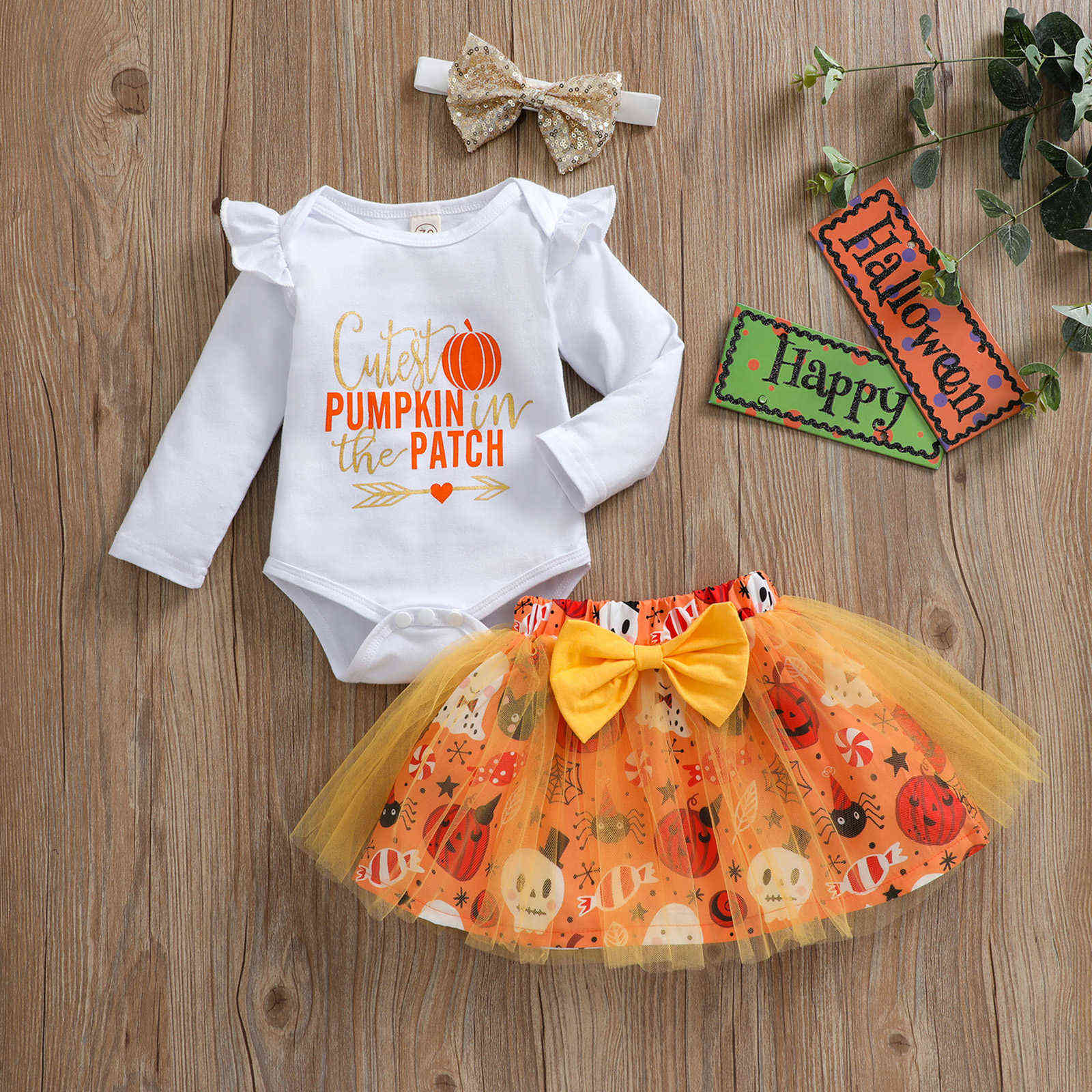 

Baby 0-12M My 1st Halloween Costume Newborn Infant Baby Girls Clothes Set Letter Romper Tulle TUTU Skirts Headband Outfit H0910, Black;red