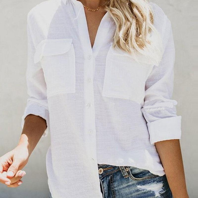 

Women' Blouses & Shirts Explosion Models Ladies Long-sleeved Shirt Solid Color V-neck Cardigan Clothing, Black