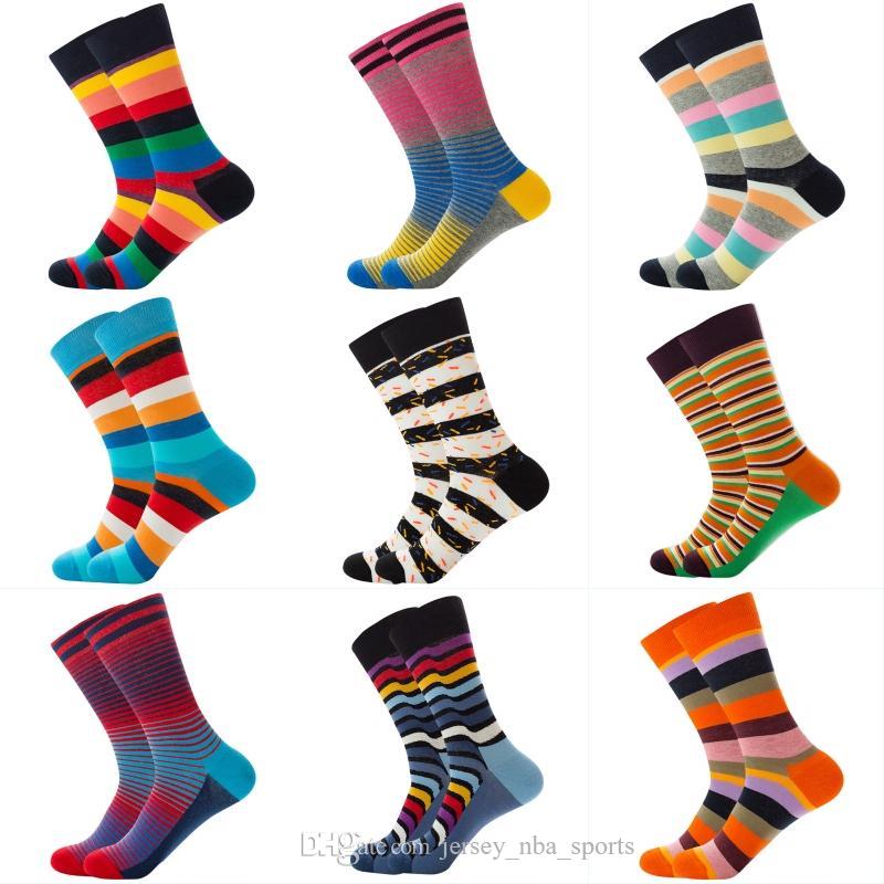 

21 2019 Mens Fashion Casual Socks 10 Styles Happy Sock Striped Patterns Breathable Crew Cotton Socks Women Sports Mid Stockings M879F, 37-44 size