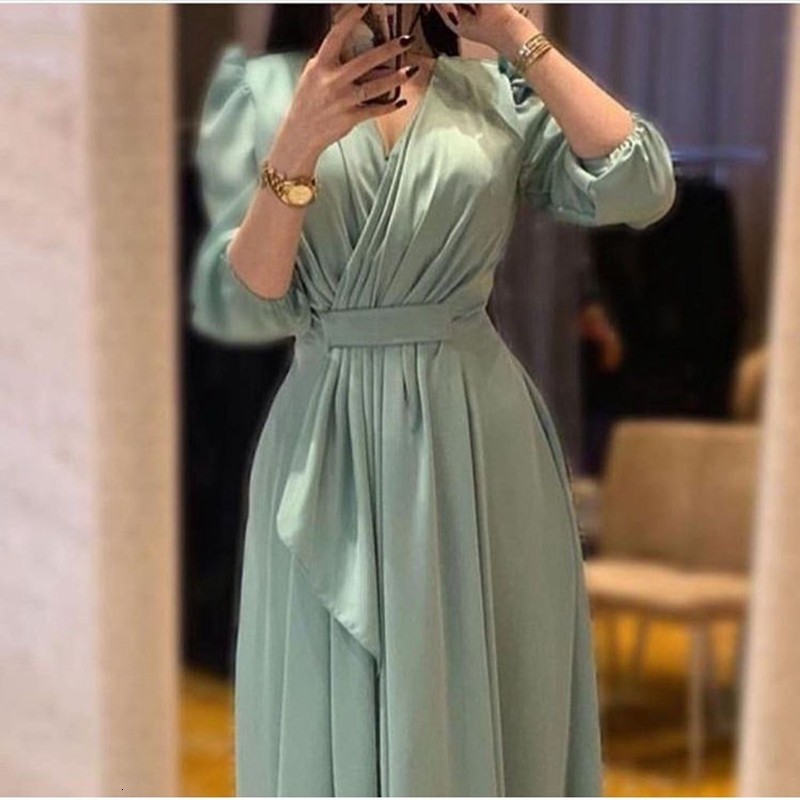 

New Arrival v Neck Ice Blue Formal Evening 2021 Three Quarter Sleeve Prom Pegeant Gowns Robe De Soiree Muslim Dubai 8wq9, Burgundy