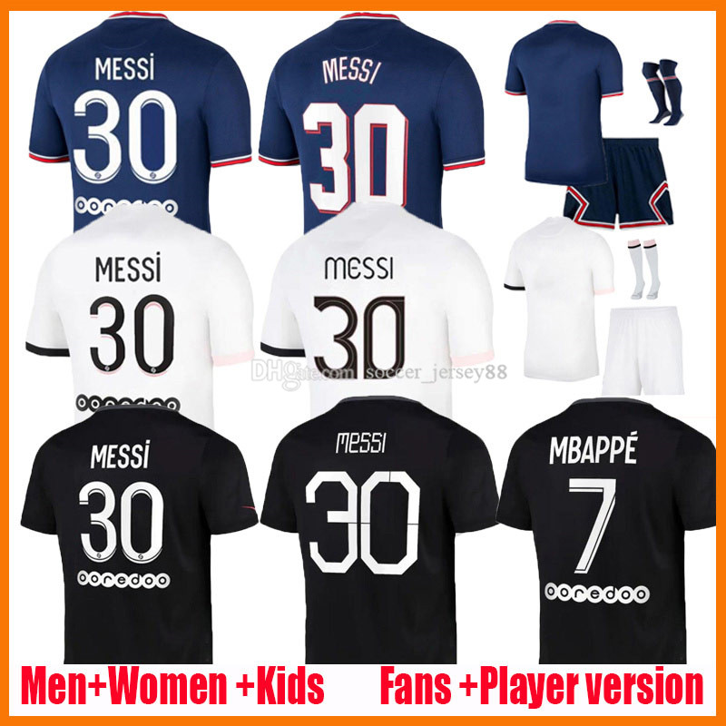 

21 22 MESSI MBAPPE soccer jerseys Fan player version HAKIMI SERGIO RAMOS WIJNALDUM football shirt 2021 2022 MARQUINHOS third black kids kit enfants maillot de foot, Men/kids home