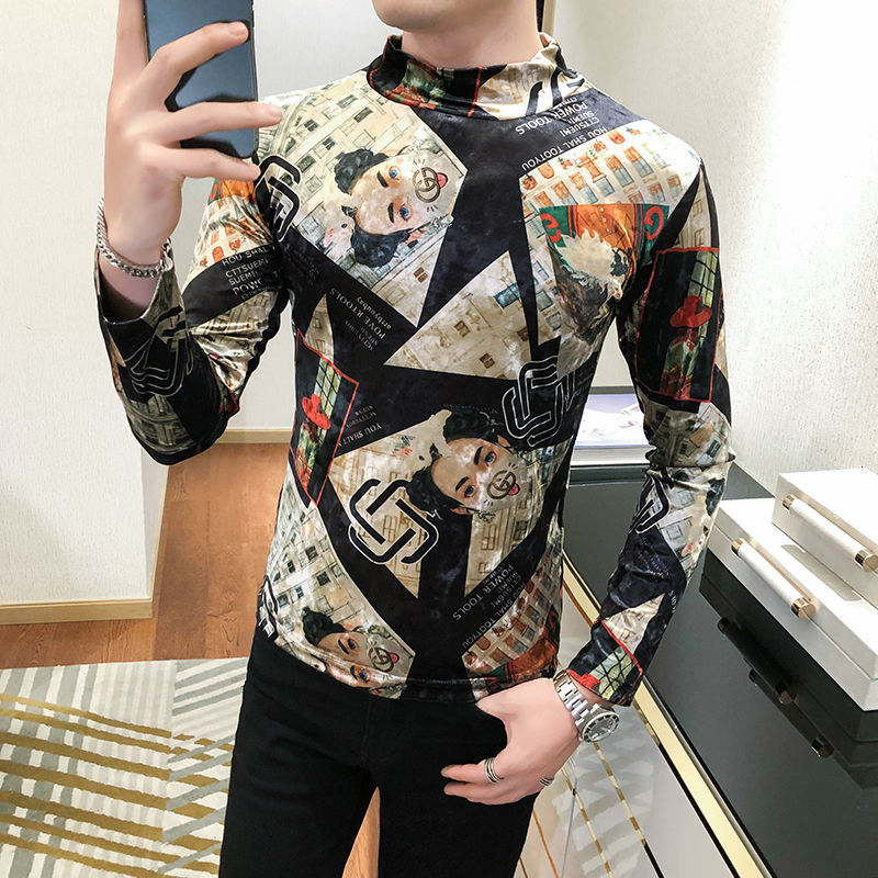 

2021 New Auntum Long Sleeve Turtleneck t Shirt Man Fashion Slim T-shirt Streetwear Top Social Club Outfits Clothes Veet Men Tshirt Ju2p, Girl s head portrait