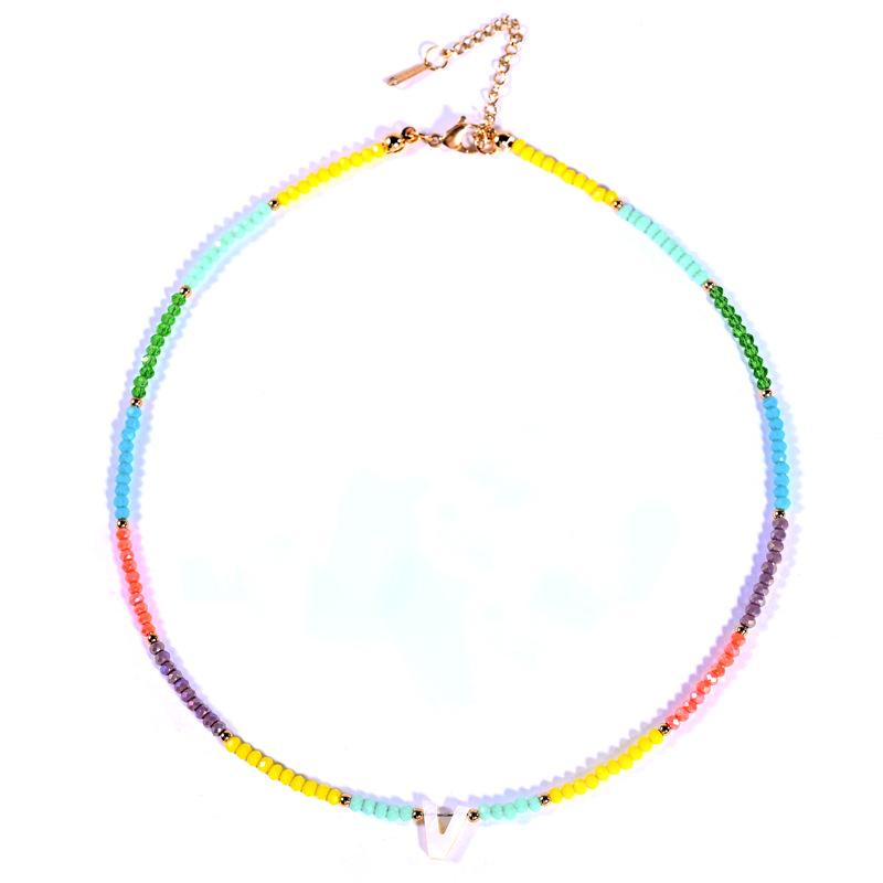 

Chokers Fashion Luxury Rainbow Crystal Glass Bead Chain Choker Necklace Name Initial Shell Letter For Women Jewelry Party Charm
