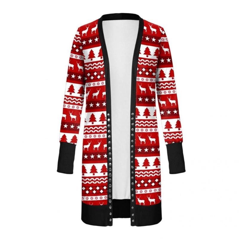 

Women's Jackets Christmas Coat Festive Warm Buttons Jacket Elk Cardigan Women
