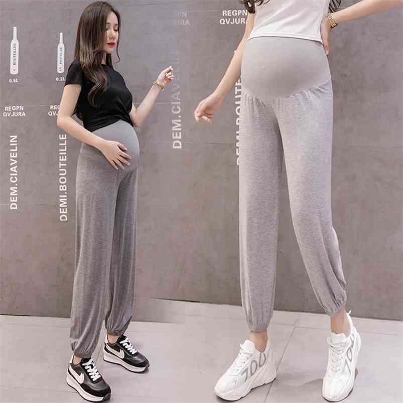 

Shrinks Foot Hem Seamless High Waist Abdomen Pregnant Women Trousers Solid Color Long Loose Maternity Belly Pants Sport Leggings 210721, Dark grey