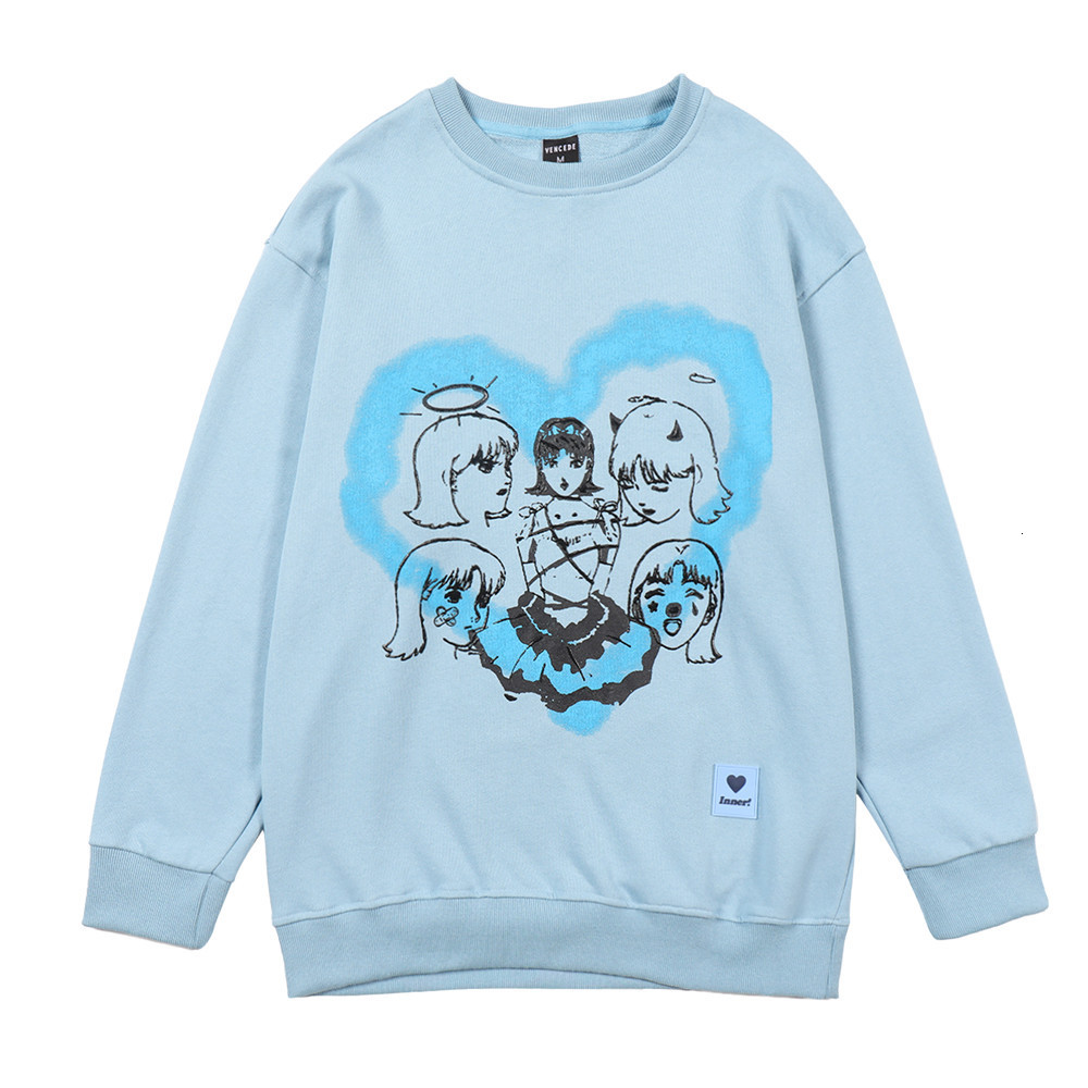 

Sweatshirts Cartoon cartoon character graffiti printed sweater mens street trend loose round neck long sleeve Pullover Hoodie, Gray