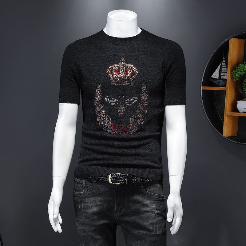

New 2021 Summer Casual Streetwear Tee Top Shirt Homme Camiseta Slim Fit Bee Print Tshirt Short Sleeve o Neck Man T-shirt Lg6o, Black